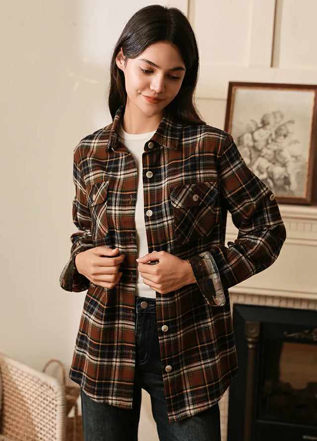 Women's Wildlife Adventure Flannel Plaid Shirt