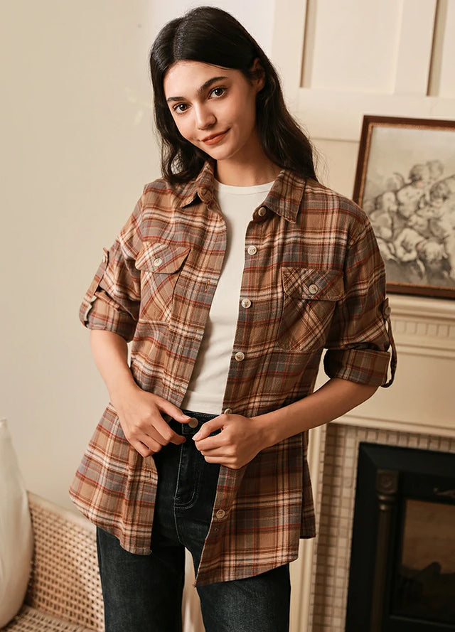 Women's Wildlife Adventure Flannel Plaid Shirt