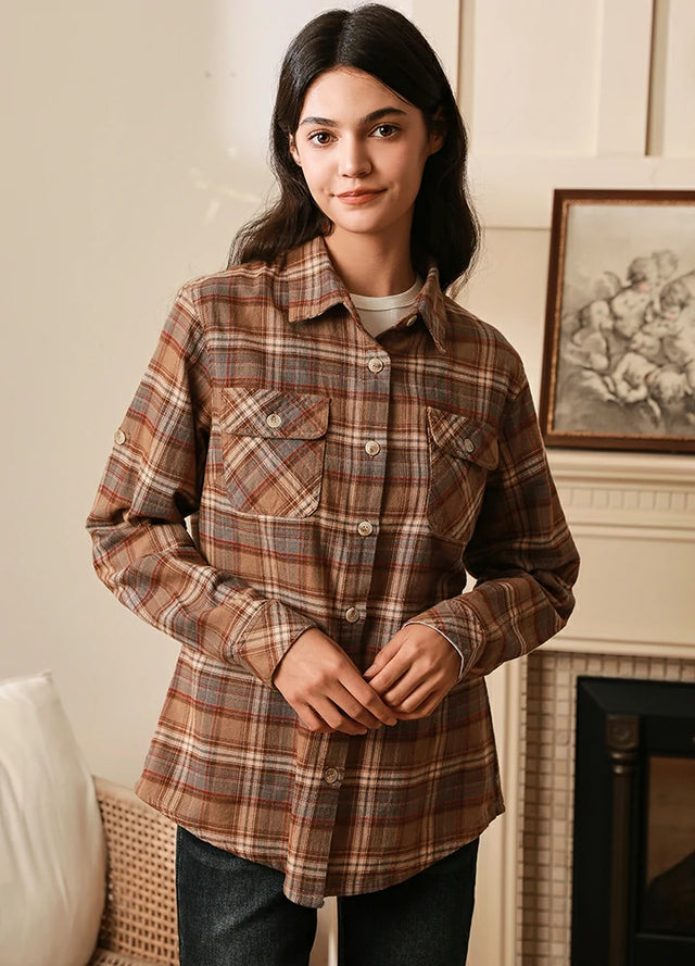 Women's Wildlife Adventure Flannel Plaid Shirt