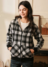 Women's Sherpa Lined Hoodie Jacket Plaid Zip up Hooded Sweatshirt