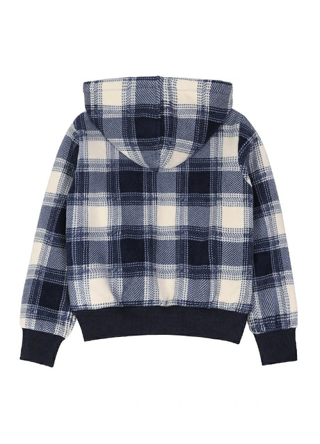 Back view of kids ocean breeze tartan plaid sweatshirt jacket