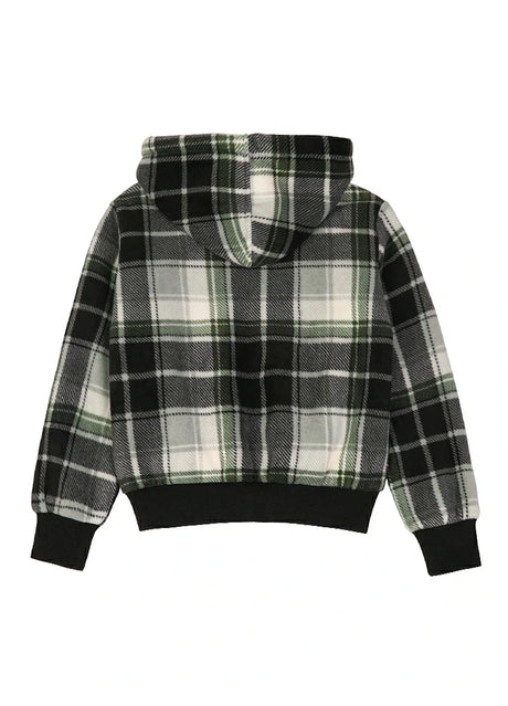 Back view of kids midnight dawn plaid sweatshirt jacket