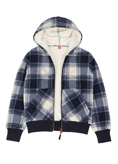 Front view of kids ocean breeze tartan hooded sweatshirt jacket