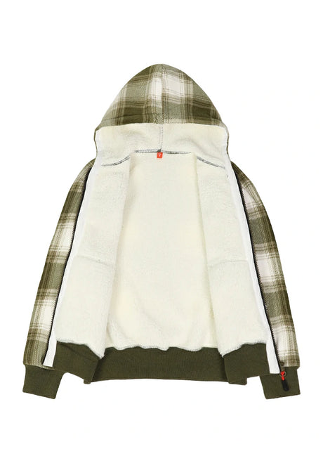 Detail of sherpa lining on kids misty woodland full zip hooded jacket