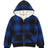 Front view of kids navy black full zip hooded sweatshirt jacket