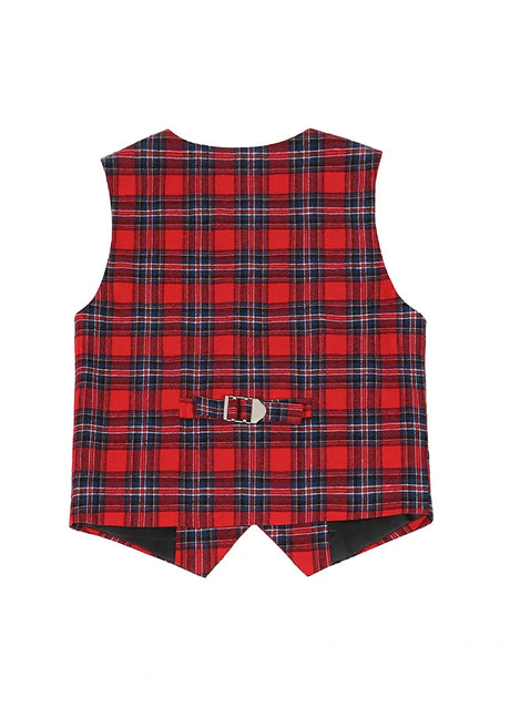 Back view of kids crimson navy 4-button single dressy suit vest