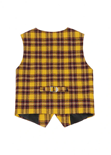 Back view of kids golden plum 4-button single dressy suit vest