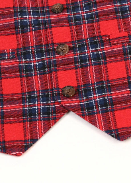 Zoomed-in view of 4-button single on kids crimson navy dressy suit vest