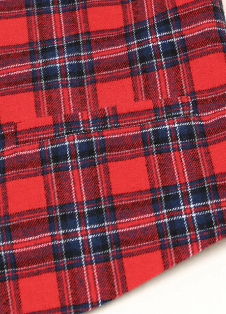 Detailed view of welt pocket on kids crimson navy dressy suit vest