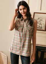 Women's Breathable Plaid Vest, 100% Cotton