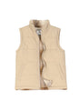 Front view of khaki kid's lightweight flannel lined puffer vest