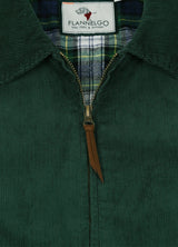 Close-up of the zipper of moss men's warm corduroy solid jacket 