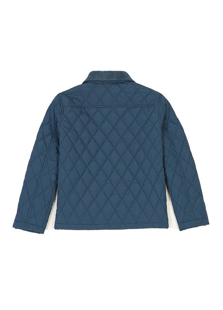 Back view of kid's navy zip-up lightweight quilted shirt jacket