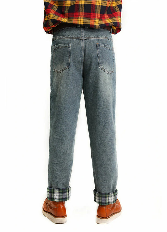 Men's Flannel Lined Jeans,Straight Leg