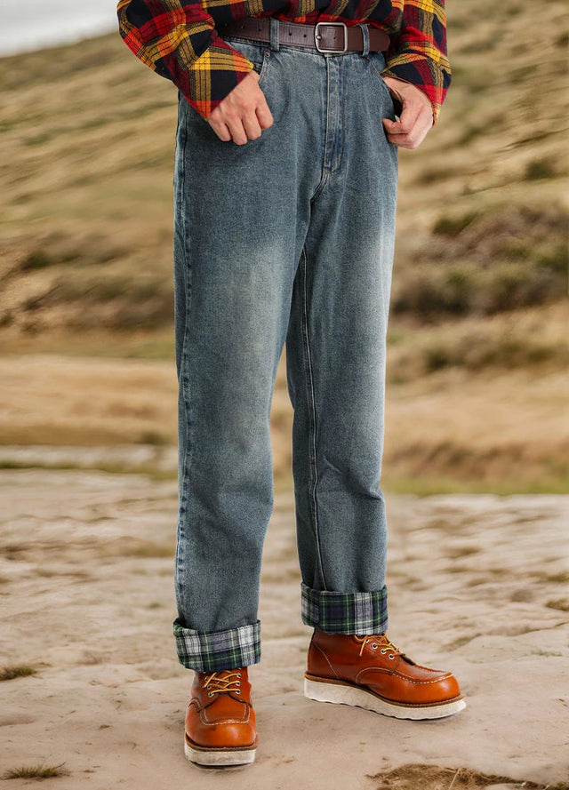 Men's Flannel Lined Jeans,Straight Leg