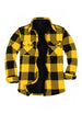 Front view of buffalo yellow black men's plaid sherpa lined shirt jacket