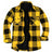 Front view of buffalo yellow black men's plaid sherpa lined shirt jacket