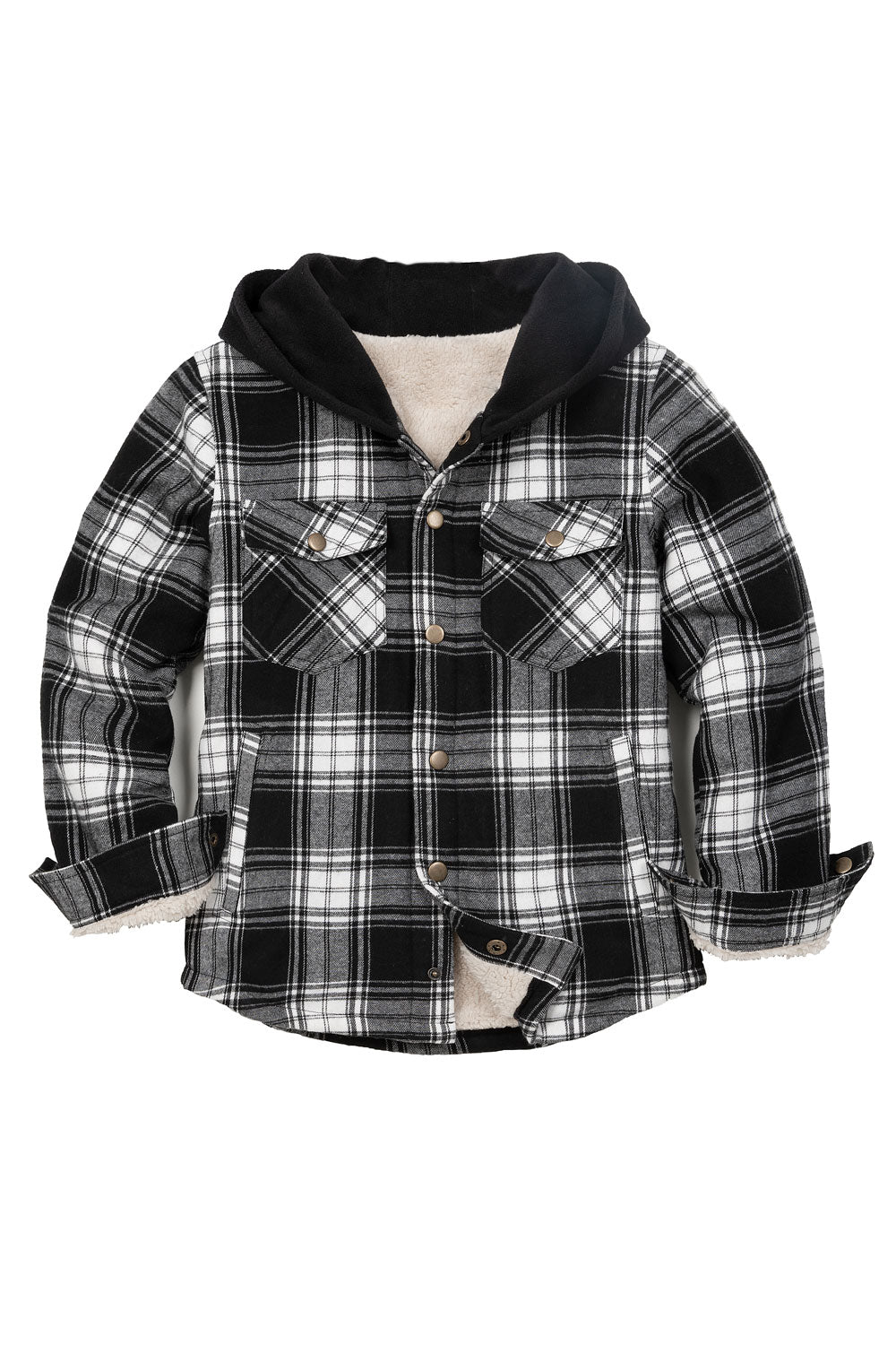 Kids Boys and Girls Fleece-Lined Snap Flannel Shirt,Hooded Plaid Jacket