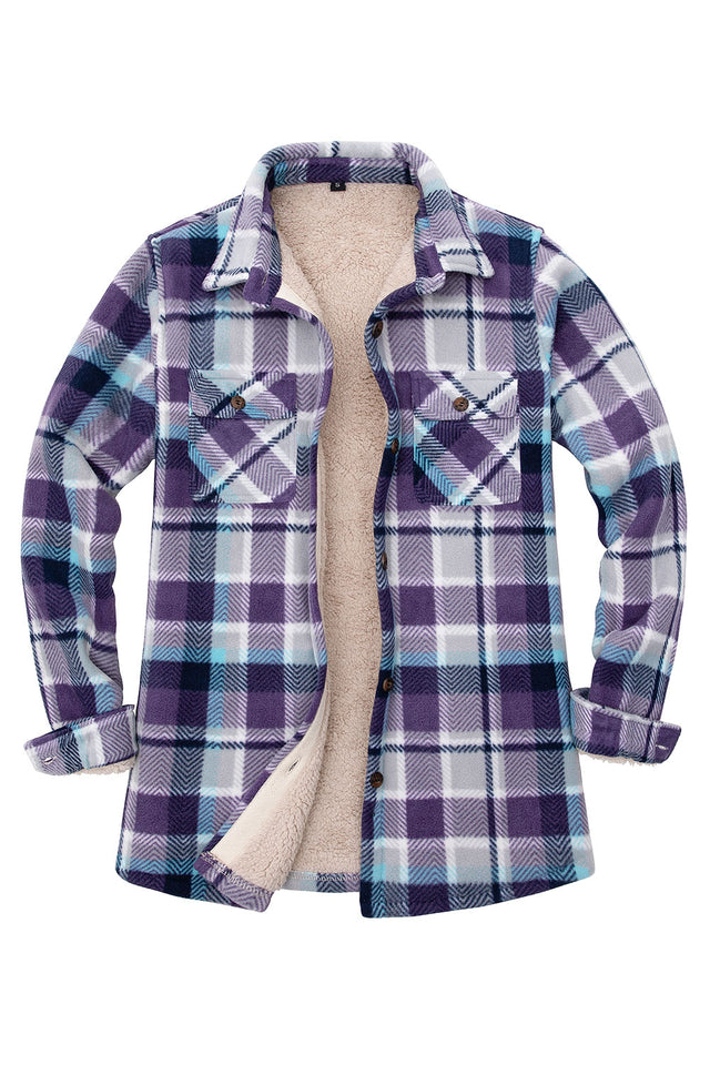 Women's Sherpa Lined Throughout Shirt Jacket Button Up Plaid Jacket