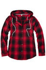 Women's Hooded Flannel Shirt Button Up Plaid Hoodie with Hand Pockets