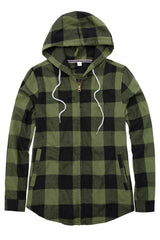 Women's Hooded Plaid Brushed Flannel Shirt, Full Zip Flannel Hoodie