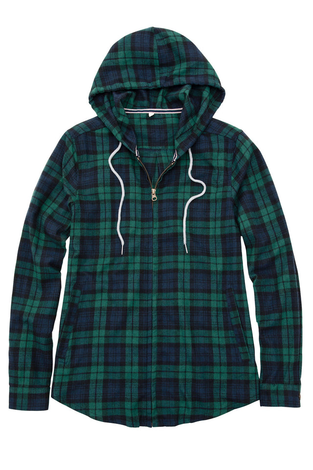 Women's Hooded Plaid Brushed Flannel Shirt, Full Zip Flannel Hoodie