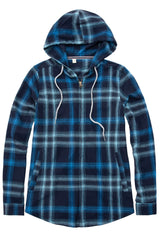 Women's Hooded Plaid Brushed Flannel Shirt, Full Zip Flannel Hoodie