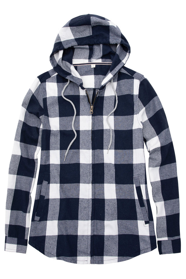 Women's Hooded Plaid Brushed Flannel Shirt, Full Zip Flannel Hoodie