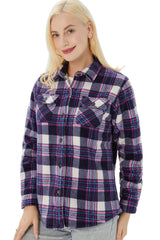 Women's Sherpa Lined Throughout Shirt Jacket Button Up Plaid Jacket