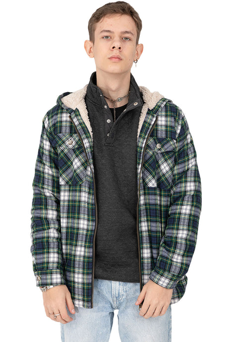 Boy who wears a charcoal heather fleece pullover shirt as underlayer