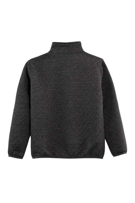 Back view of kids charcoal heather pullover mountain outdoor shirt