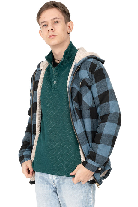 Boys in ink green fleece pullover mountain outdoor shirt