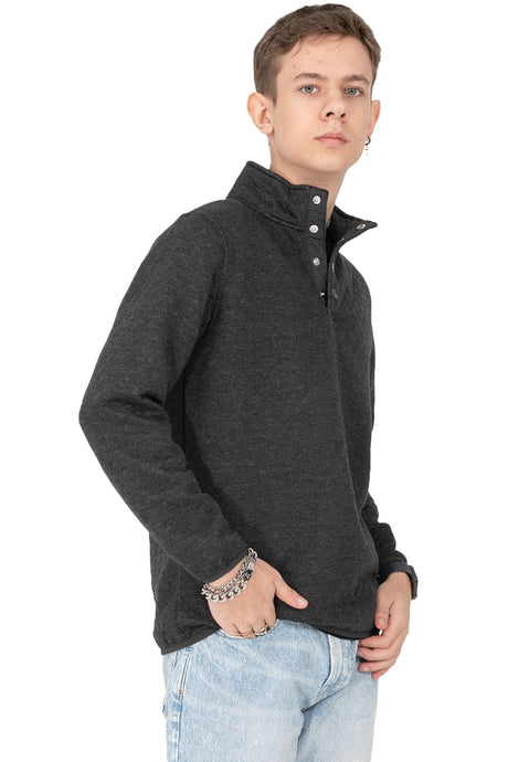 Boys in charcoal heather fleece pullover mountain outdoor shirt