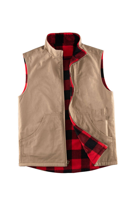 Front view of khaki men's reversible vest