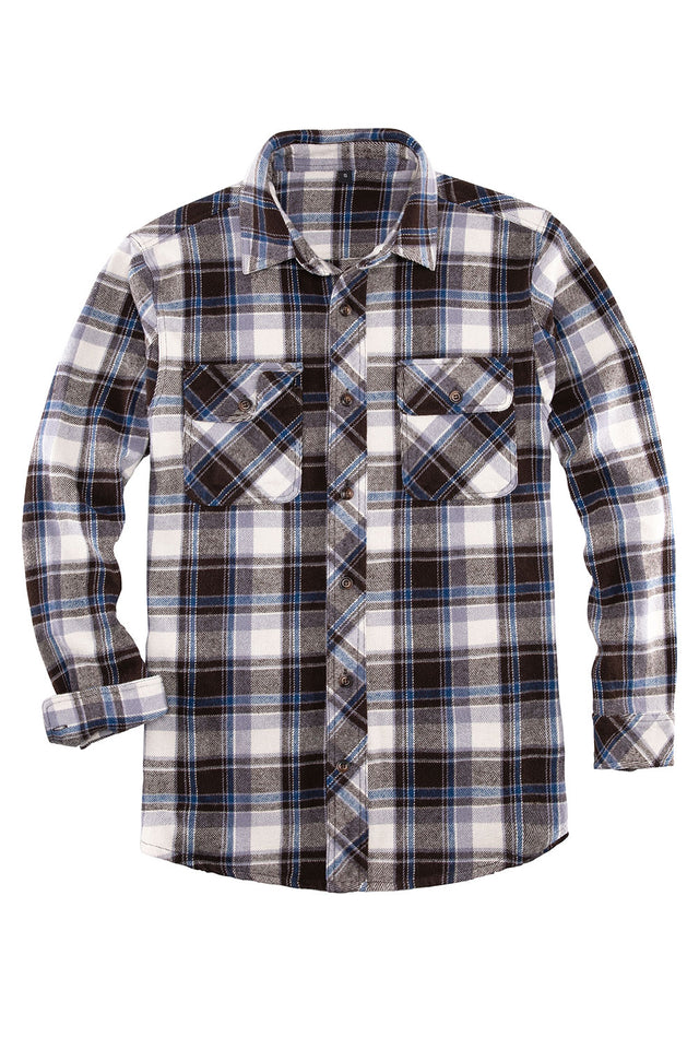 Front view of coffee white men's stalwart heavyweight flannel shirt