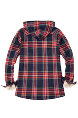 Women's Sherpa Lined Flannel Jacket with Hood,Button Up Plaid