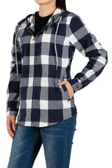 Women's Hooded Plaid Brushed Flannel Shirt,Full Zip Flannel Hoodie