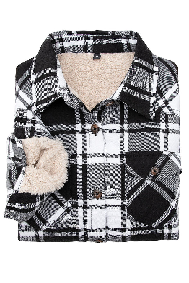 Women's Sherpa Lined Flannel Shirt Jacket,Button Down Flannel Shacket