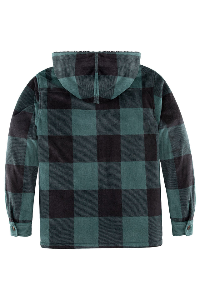 Men's Sherpa Lined Fleece Plaid Shirt Jacket with Removable Hood