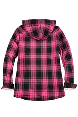 Women's Sherpa Lined Flannel Jacket with Hood,Button Up Plaid