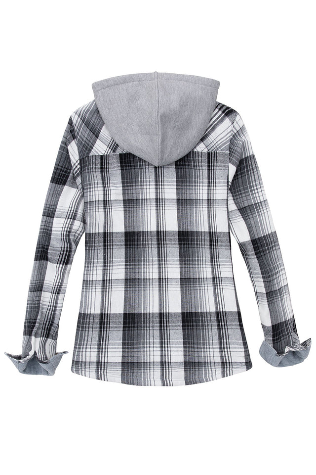 Women's Fleece Lined Flannel Shirt,Button Down Plaid Hooded Jacket