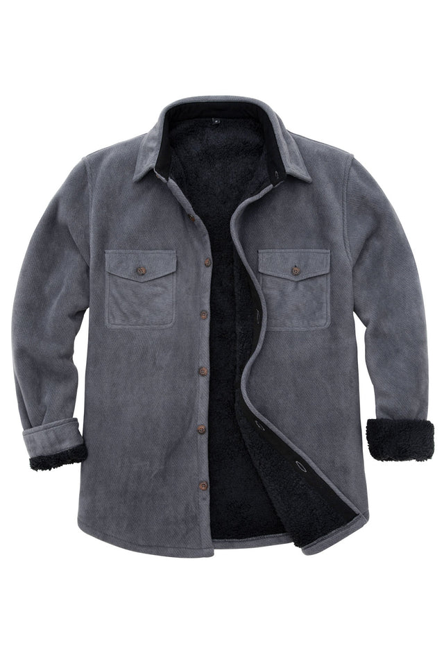 Men's Warm Sherpa Lined Twill Fleece Shirt Jacket