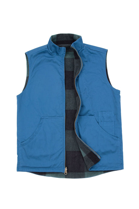 Front view of blue men's reversible vest