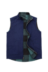 Front view of navy men's reversible vest