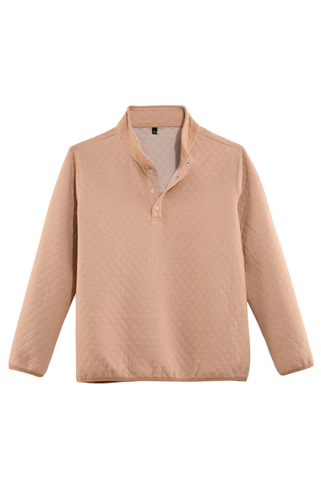 Front view of khaki men's ultra soft fleece pullover outdoor shirt