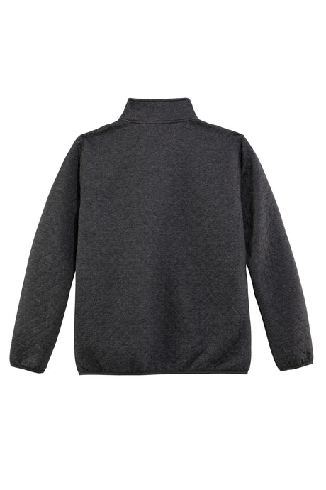 Back view of charcoal heather men's quilted fleece pullover outdoor shirt 