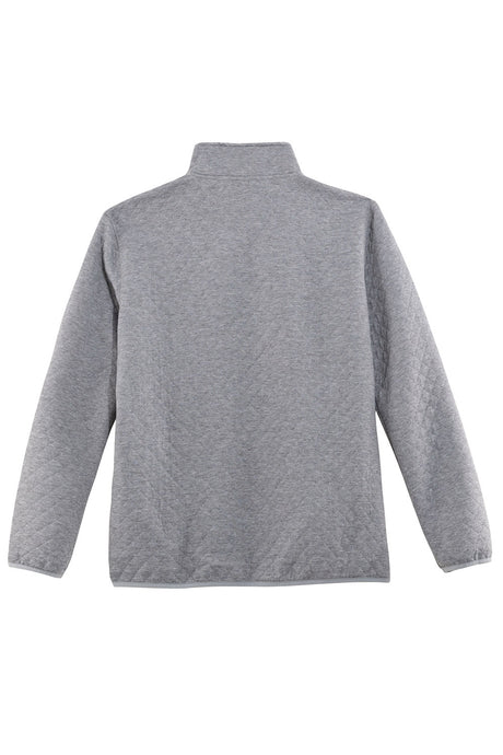 Back view of light grey heather men's quilted fleece pullover outdoor shirt 