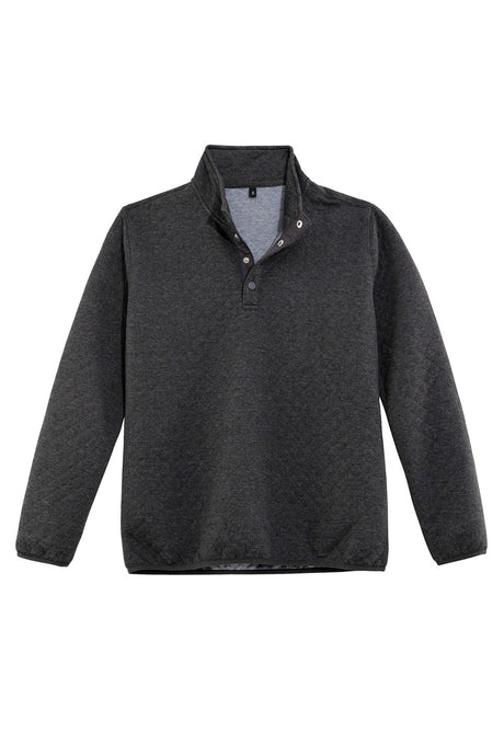 Front view of charcoal heather men's ultra soft fleece pullover outdoor shirt