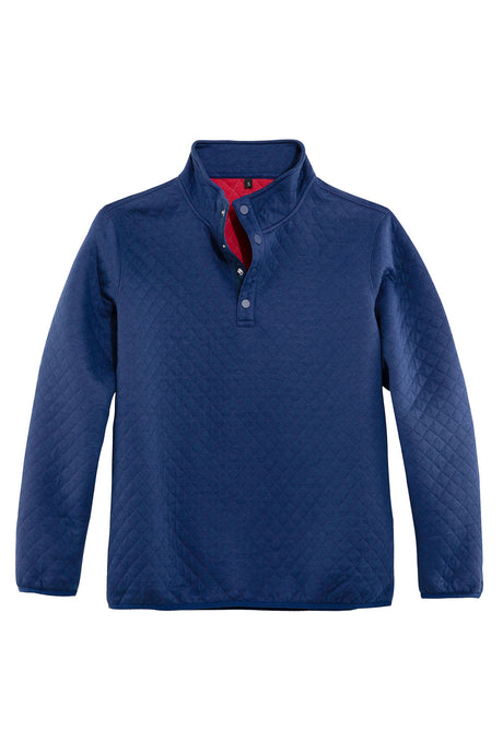 Front view of navy men's ultra soft fleece pullover outdoor shirt