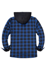 Men's Sherpa Lined Flannel Shirt Jacket with Hood,Plaid Shirt-Jac